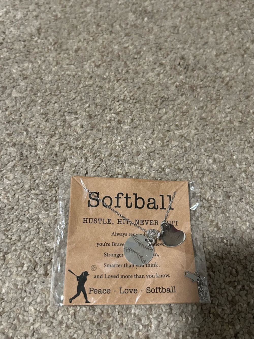 Trendy boutique Silver Softball Charm Necklace with Heart